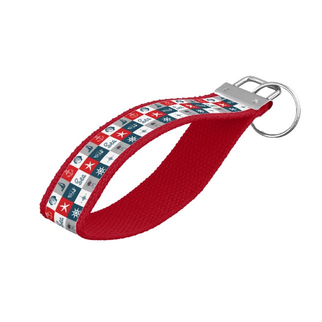 Nautical themed design wrist keychain (Angled Up)