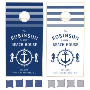 Nautical Themed Family Beach House Anchor Seahorse Cornhole Set