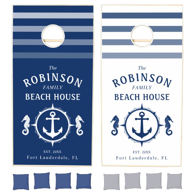 Nautical Themed Family Beach House Anchor Seahorse Cornhole Set (Set)