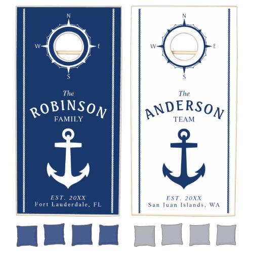 Nautical Themed Family Name Classic Anchor Compass Cornhole Set