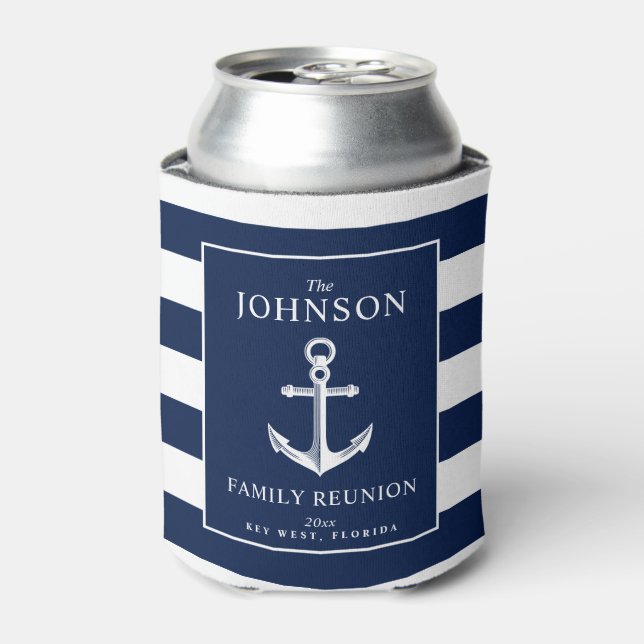 Nautical Themed Family Reunion Anchor Can Cooler (Can Front)