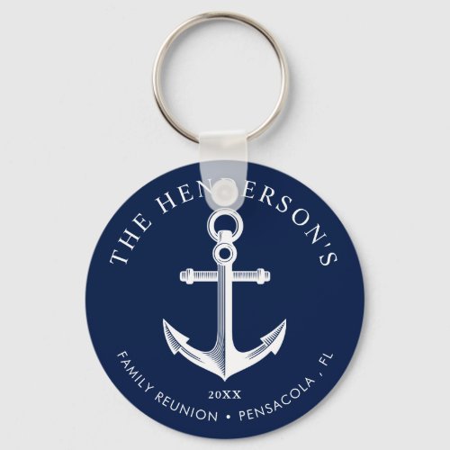 Nautical Themed Family Reunion Anchor Navy Keychain