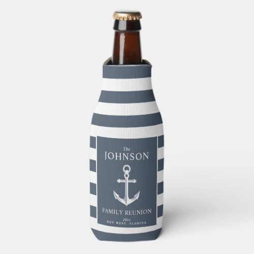 Nautical Themed Family Reunion Anchor Slate Blue Bottle Cooler