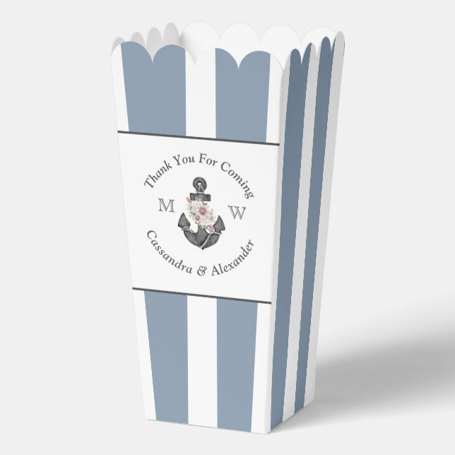 Nautical-Themed Floral Anchor Dusty Blue White  Favor Boxes (Front)