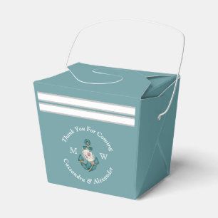 Nautical-Themed Floral Anchor White Aqua Teal Blue Favor Boxes