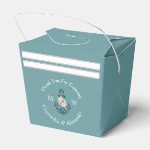 Nautical-Themed Floral Anchor White Aqua Teal Blue Favor Boxes