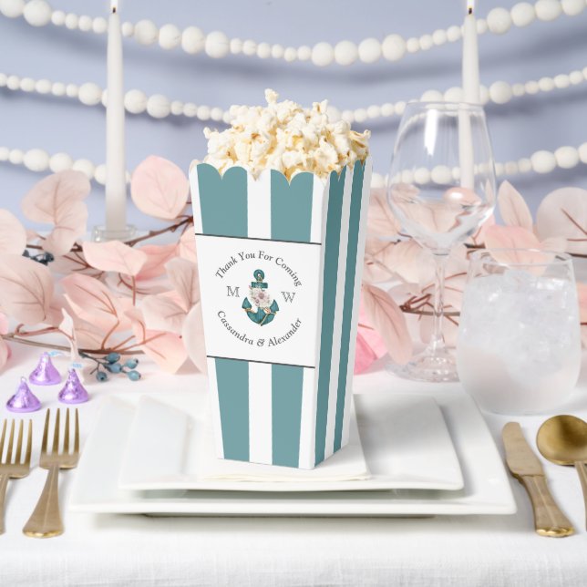 Nautical-Themed Floral Anchor White Aqua Teal Blue Favor Boxes (Wedding)