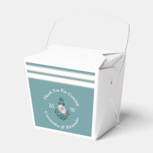Nautical-Themed Floral Anchor White Aqua Teal Blue Favor Boxes