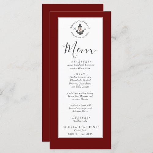  Nautical_Themed Floral Anchor White Maroon Red Menu