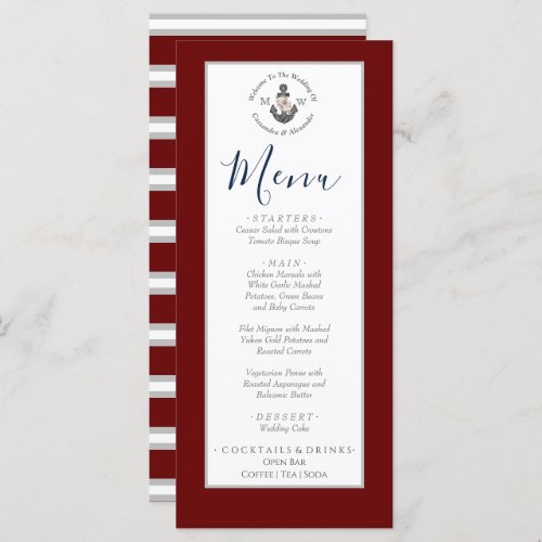  Nautical_Themed Floral Anchor White Maroon Red Menu