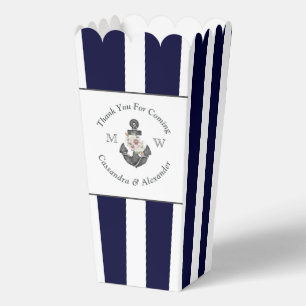 Nautical-Themed Floral Anchor White Navy Blue Favor Boxes