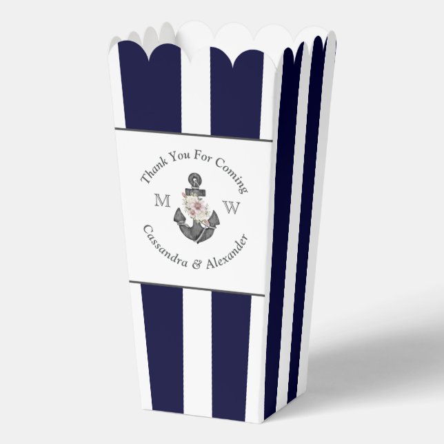 Nautical-Themed Floral Anchor White Navy Blue Favor Boxes (Front)