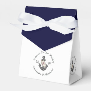 Nautical-Themed Floral Anchor White Navy Blue Favor Boxes