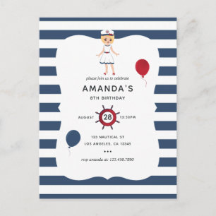 Nautical themed Girl Birthday Party Postcard