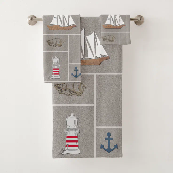 Nautical themed illustration bath towel set Zazzle