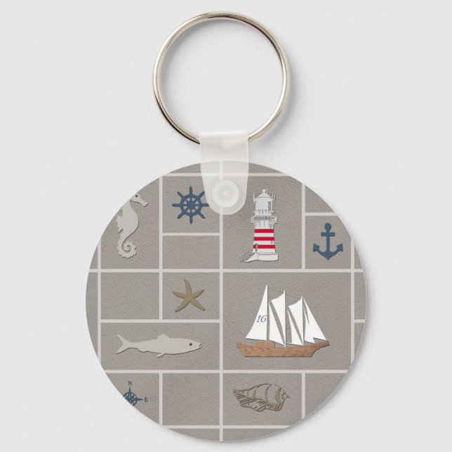 Nautical themed illustration keychain (Front)