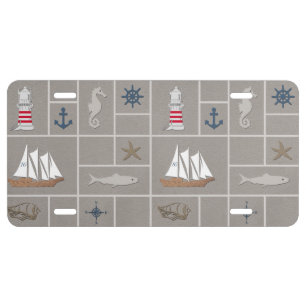 Nautical themed illustration license plate