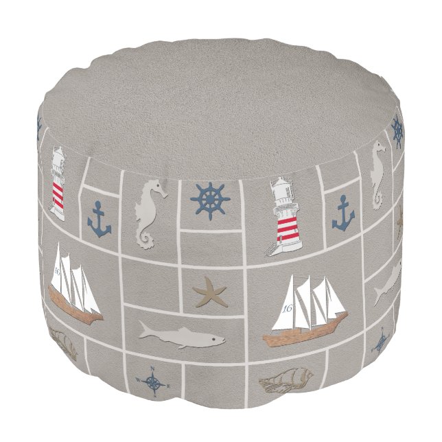 Nautical themed illustration pouf (Angled Front)