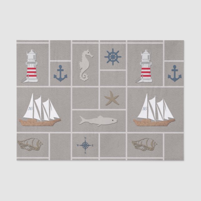 Nautical themed illustration tissue paper (Front)