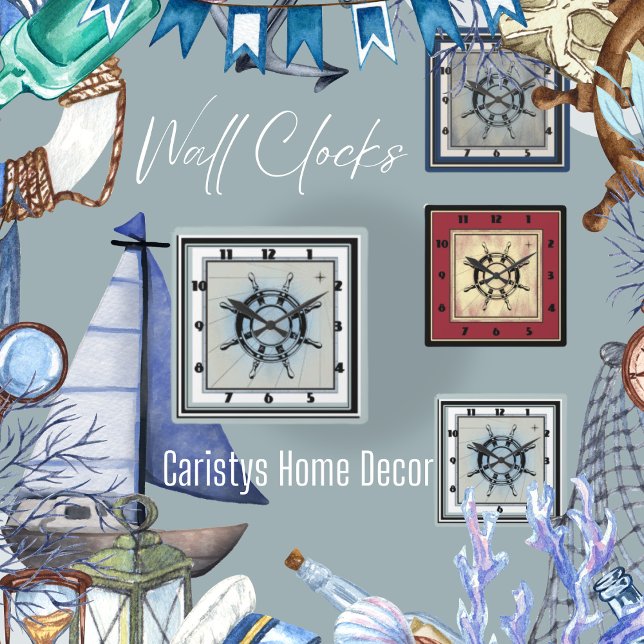 Nautical Themed Light Blue Square Wall Clock (Creator Uploaded)