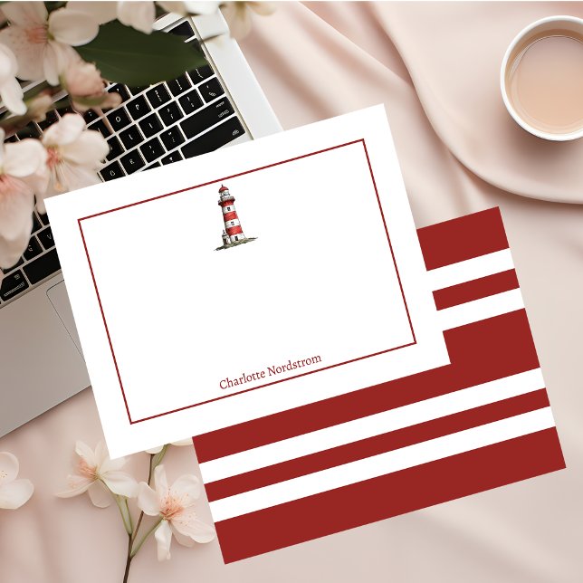 Nautical Themed Light House Name Personalized  Note Card (Creator Uploaded)