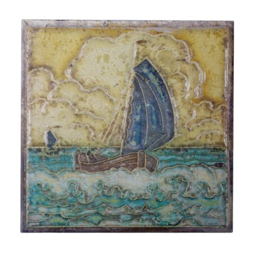 Nautical Themed Motif Sailboat Ocean Vintage Art Ceramic Tile
