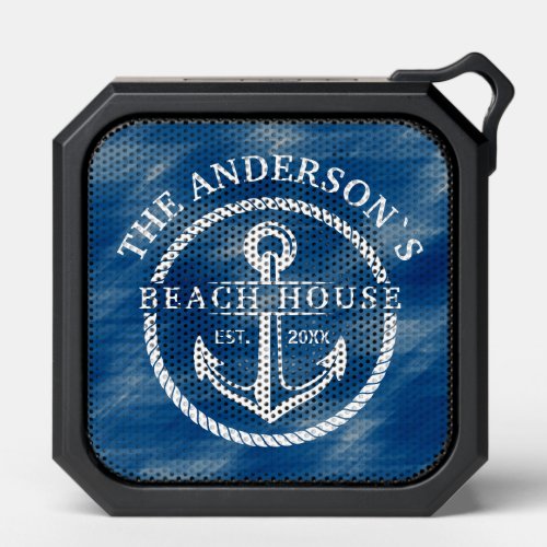 Nautical Themed Navy Blue Family Beach House Bluetooth Speaker