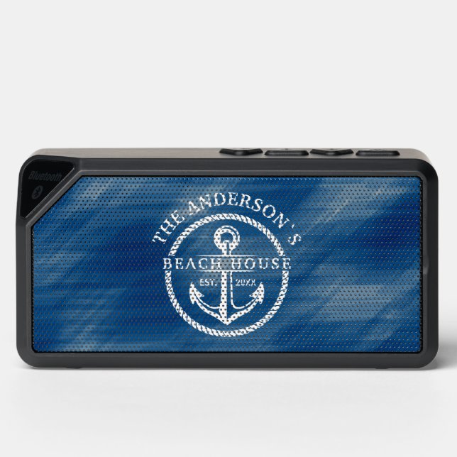 Nautical Themed Navy Blue Family Beach House Bluetooth Speaker (Front)