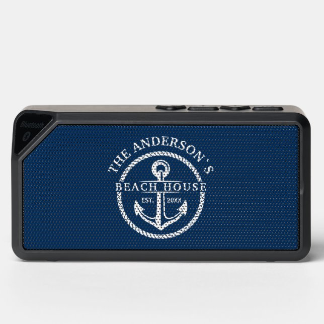 Nautical Themed Navy Blue Family Beach House Bluetooth Speaker (Front)