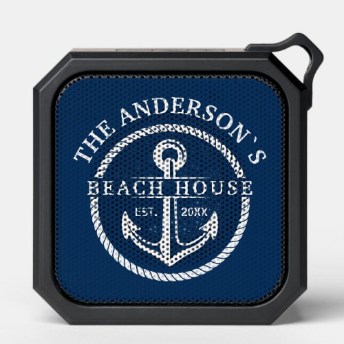 Nautical Themed Navy Blue Family Beach House Bluetooth Speaker