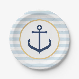 Nautical themed Paper Plates - Blue Anchor