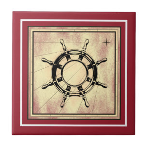 Nautical Themed Red Ceramic Tile