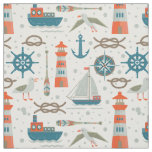 Nautical themed red teal gray white pattern fabric