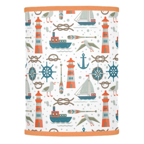 Nautical themed red teal gray white pattern lamp shade