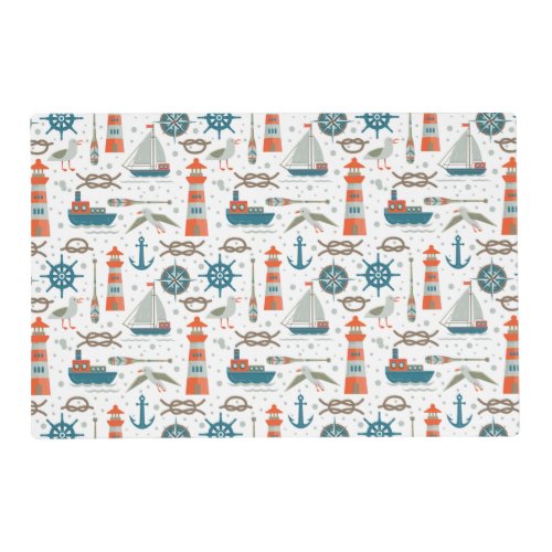 Nautical themed red teal gray white pattern placemat