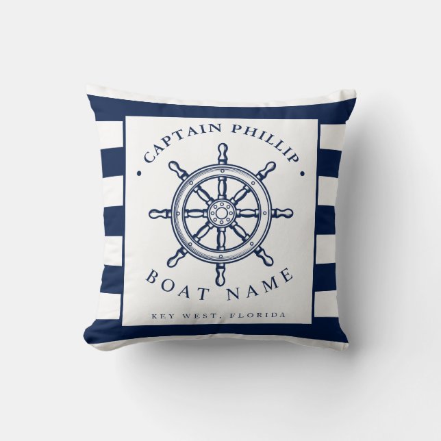 Nautical Themed Sailboat Captain Throw Pillow (Front)