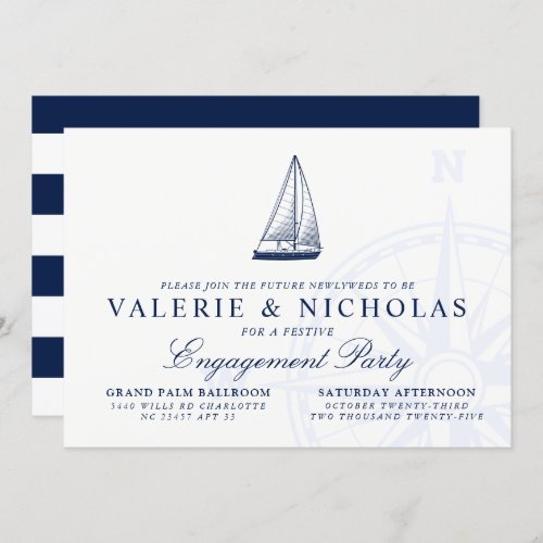 Nautical Themed Sailboat Engagement Party Invitation