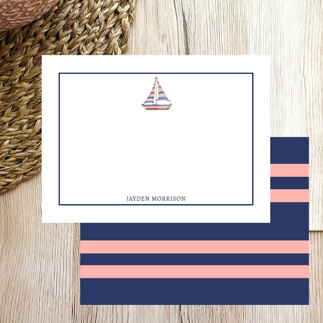 Nautical Themed Sailboat Name Personalized Note Card (Creator Uploaded)