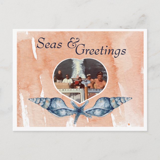 Nautical-themed Seas & Greetings Holiday Postcard (Front)