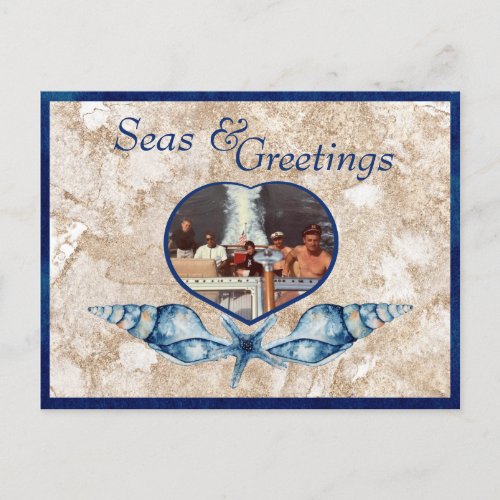 Nautical_themed Seas  Greetings Navy Tan Holiday Postcard