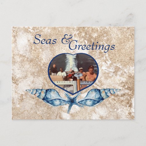 Nautical_themed Seas  Greetings Navy Tan Holiday Postcard