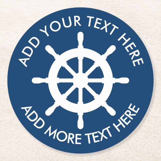 Nautical themed ship wheel custom paper coasters (Front)
