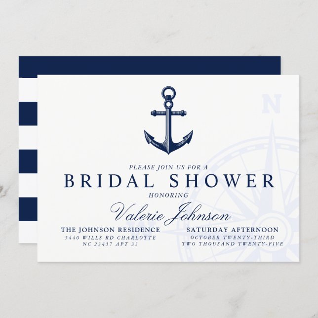 Nautical Themed | Vintage Anchor Bridal Shower Invitation (Front/Back)