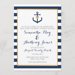 Nautical themed Wedding Invite - Navy Blue Anchor