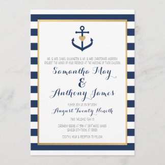 Nautical themed Wedding Invite - Navy Blue Anchor