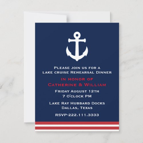 Nautical Themed Wedding Rehearsal Dinner Invitation