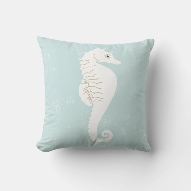 Nautical Throw Pillow with Sea Horse (Front)