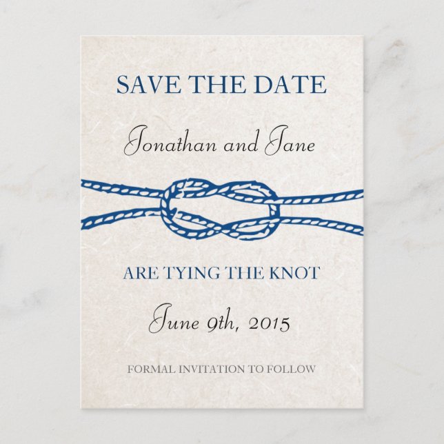 Nautical Tie the Knot Wedding Save the Date (Gray) Announcement Postcard (Front)