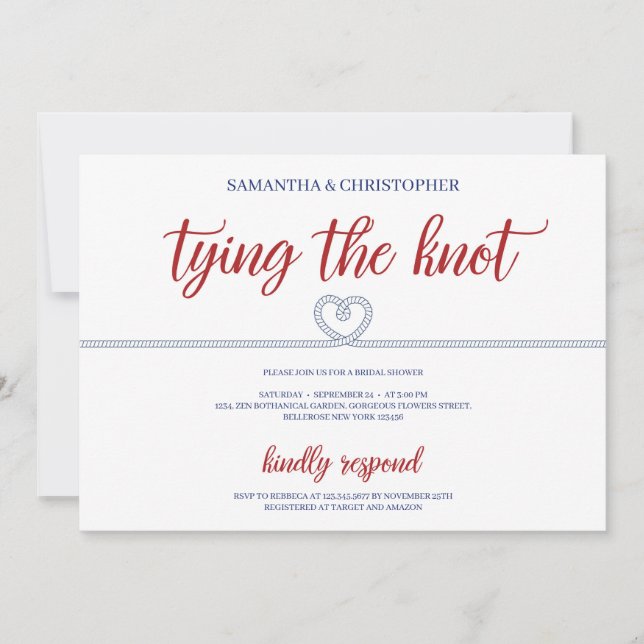Nautical tied the knot elopement bridal shower invitation (Front)