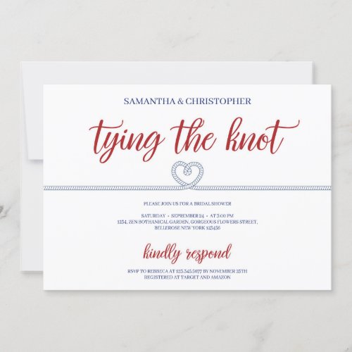 Nautical tied the knot elopement bridal shower invitation